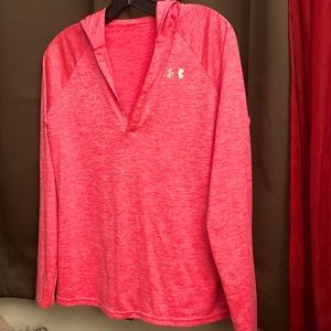 Pink lightweight pullover hoodie by Under Armor.